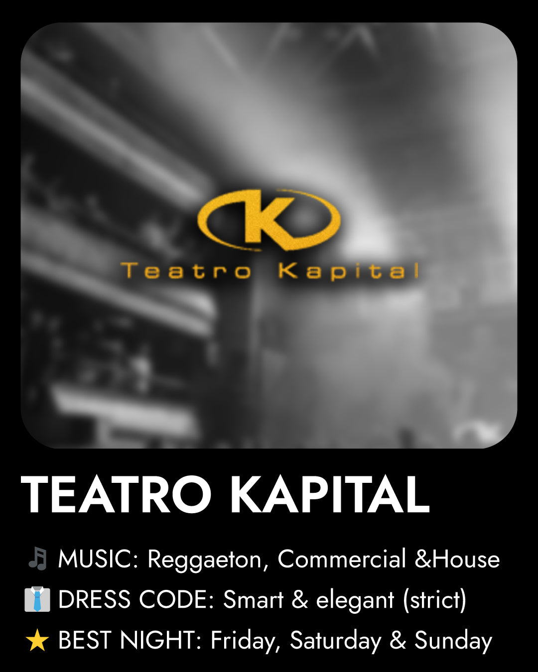 Teatro Kapital logo with event details on a dark background